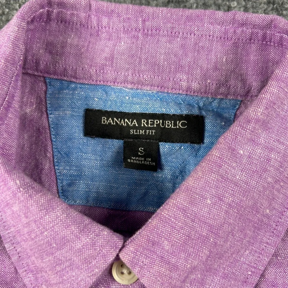 Banana Republic Button Down Shirt Mens Small Purple Linen Cotton Slim Fit Casual